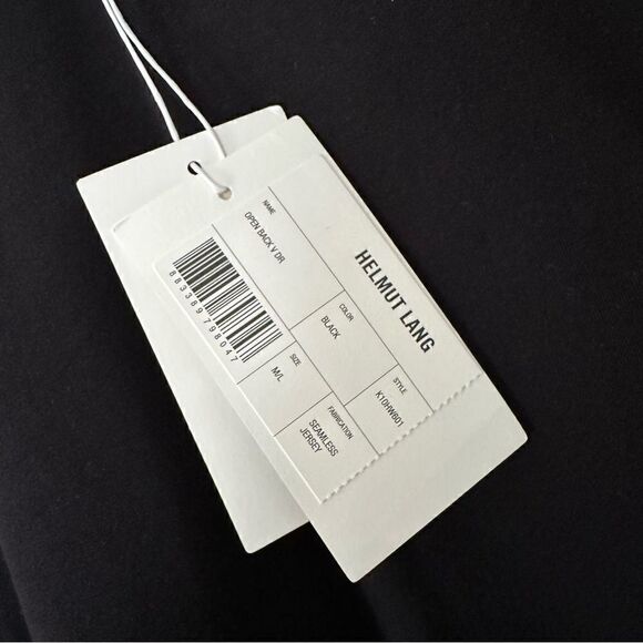 ⭕️ HELMUT LANG Body-Con Dress Black V Back Midi Long Sleeves M/L - Picture 8 of 9